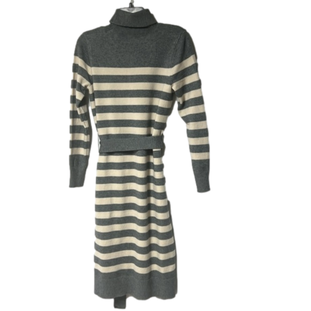 Women’s Ann Taylor Sweater dress with tie turtleneck gray white size Petite M - Picture 5 of 5